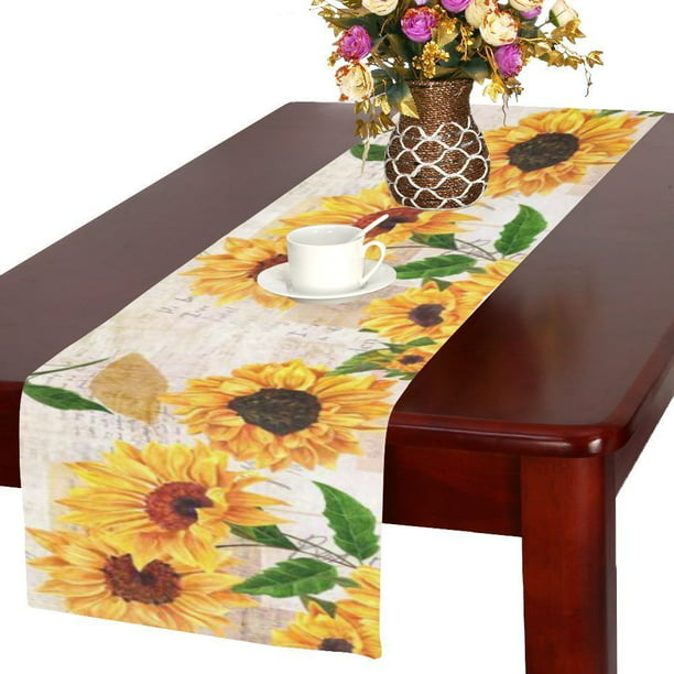 Oarencol Daisy Flowers Table Runner Chamomile Chrysanthemum Wood 13x90 inch Table Cover for Kitchen Party Holiday Dining Home Everyday 